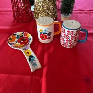 Pioneer Women spoon rest and salt and pepper shakers